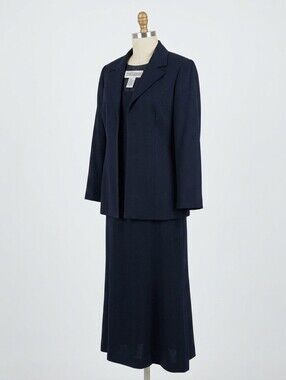 Jessica Howard Dark Navy Blue 2 Piece Dress Suit Set Sz 10 Linen Blend